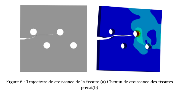 Figure 6 : Trajectoire de croissance de la fissure (a) Chemin de croissance des fissures prédit(b)