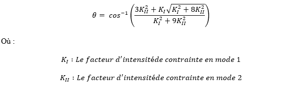 formule pour la direction de la propagation de la fissure